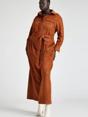 Barkwood x ELOQUII Faux Suede Jumpsuit With Belt
